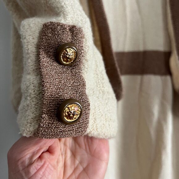 Vtg 1970s Pat Sandler Knit Set - dress & cardigan cream brown gold buttons S/M - Picture 4 of 12
